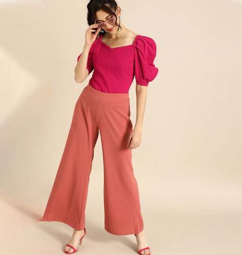 Chic Fuchsia Pink Power Shoulders Top